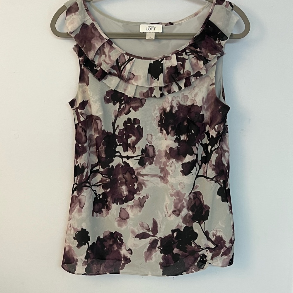 LOFT Ruffled Red and Black Blouse